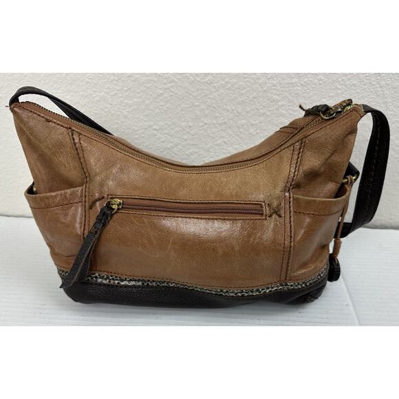 The Sak Kendra Purse Brown Two Tone Leather Medium Shoulder Hobo Bag Some Wear - Picture 1 of 11